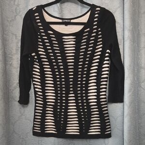 Express Black and Cream Cut-out Sweater